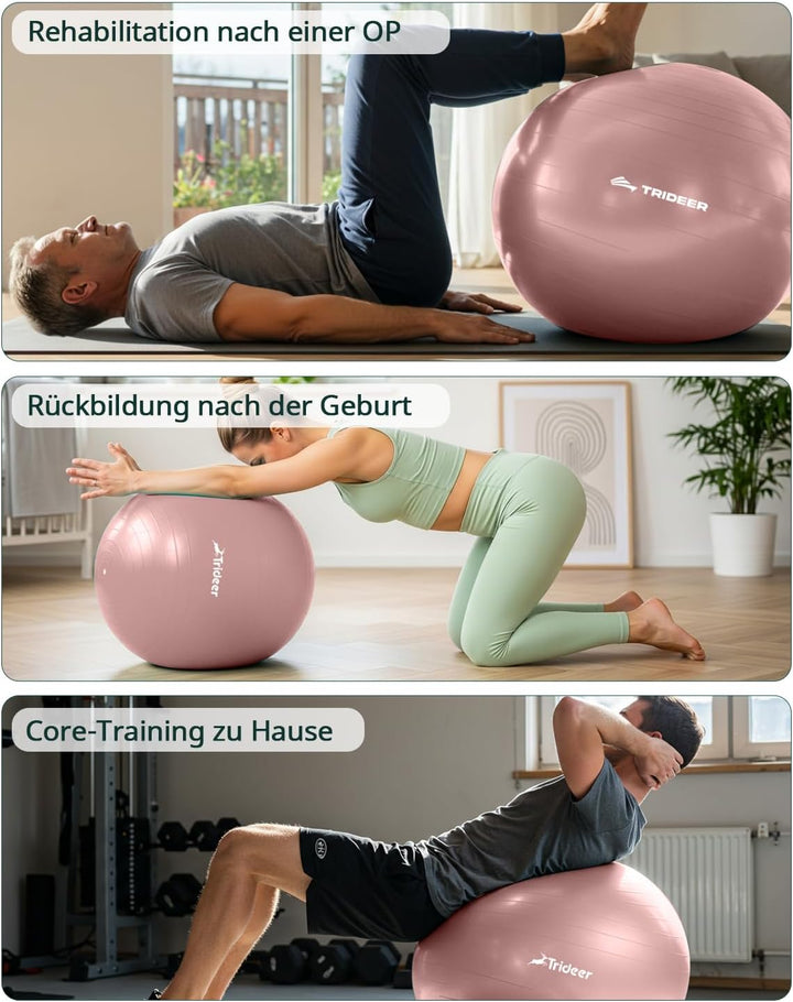 Trideer Gymnastikball – Ergonomischer Sitzball für Büro &amp; Zuhause, Yoga Ball/Pilates Ball für Traini