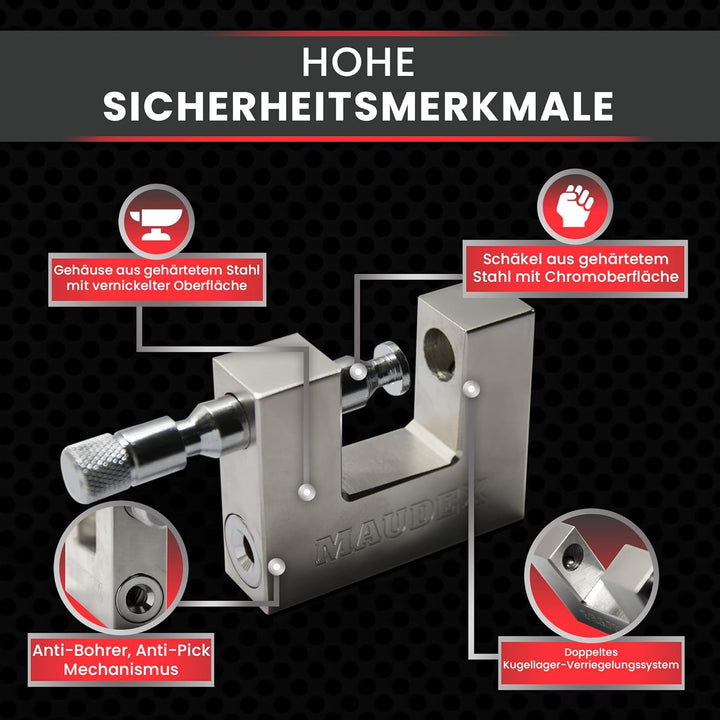 Maudex® MDP/70 [10 Schlüssel] Container-Vorhängeschloss Heavy Duty Outdoor - [Anti-Bohrer, Anti-Pick