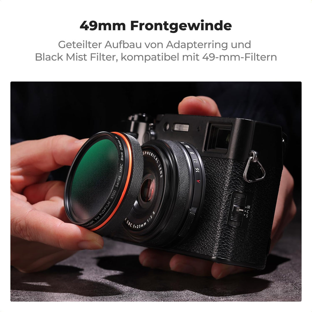 K&amp;F CONCEPT Black Mist 1/4 Filter mit Gegenlichtblende,Objektivdeckel Kompatibel mit Fujifilm Kamera
