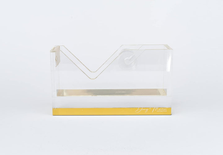 Dany Marcus Klebebandabroller, eleganter, grosser Tischabroller aus transparentem Acryl mit Gold