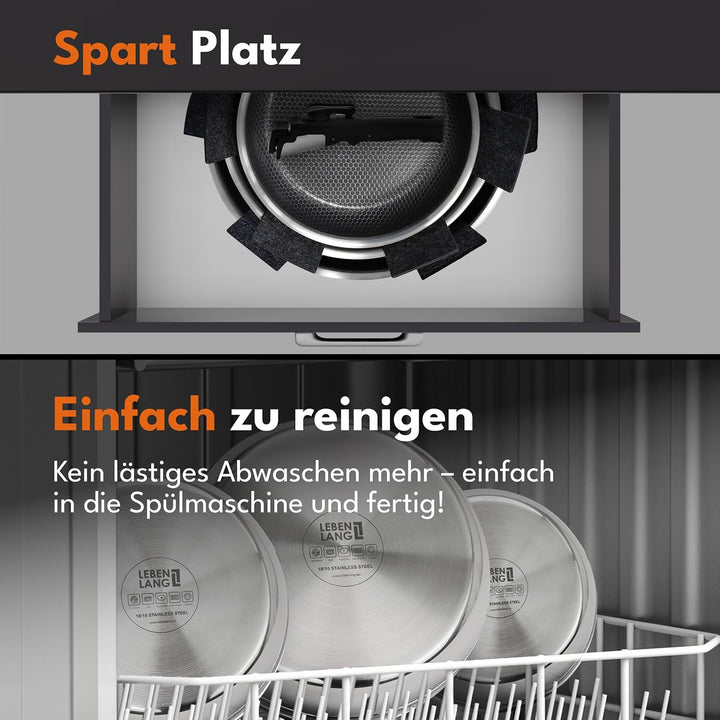 LEBENLANG Pfannenset Abnehmbarer Griff - 4 Tlg. In 22/24/28cm Wabenstruktur I Campingpfannne Bratpfa