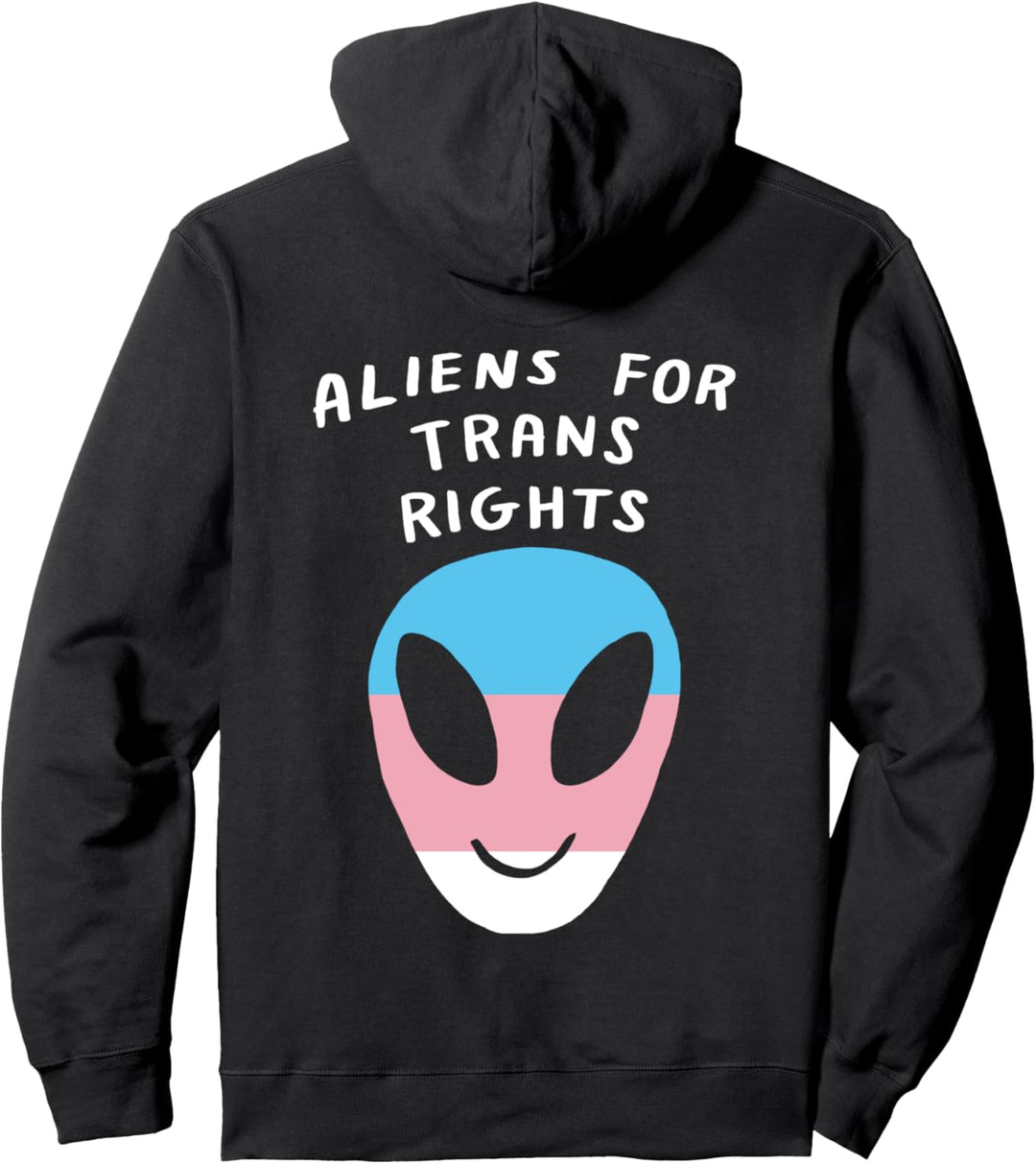 Aliens For Trans Rights LGBTQIA Aesthetic Pride Flag Space Pullover Hoodie