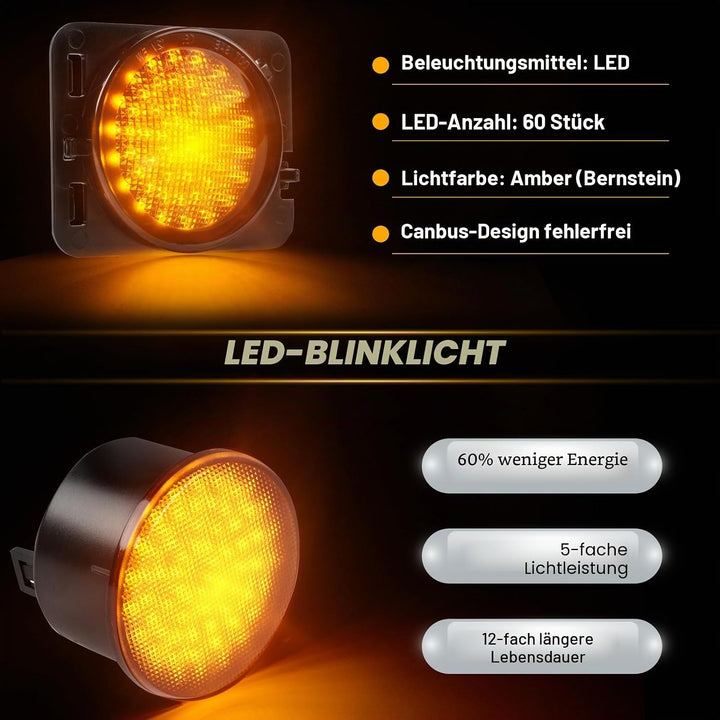 4 Stück LED Front Blinker Seitenblinker für Jeep Wrangler JK 2007-2015, Blinker mit Canbus Fehlerfre