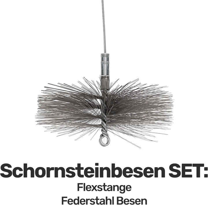 Schornsteinbesen Federstahl, Schubstange 1,5m, Besengrösse 125mm, Reinigungsset für effiziente Schor
