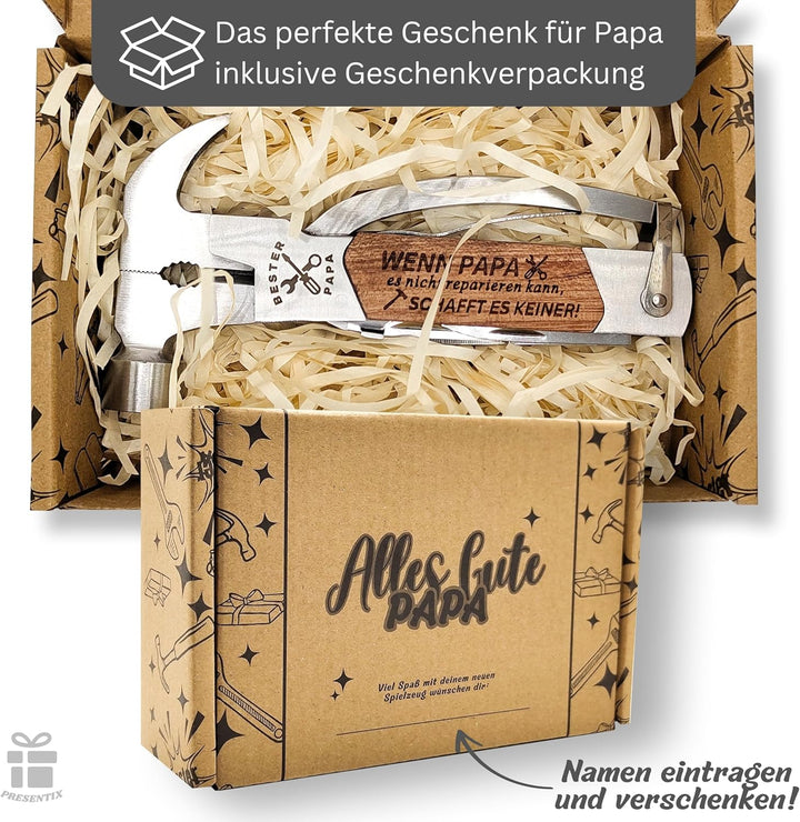 Multitool für Papa – Papa Geschenk mit Gravur – Hochwertiges Edelstahl Werkzeug mit Hammer, Messer,
