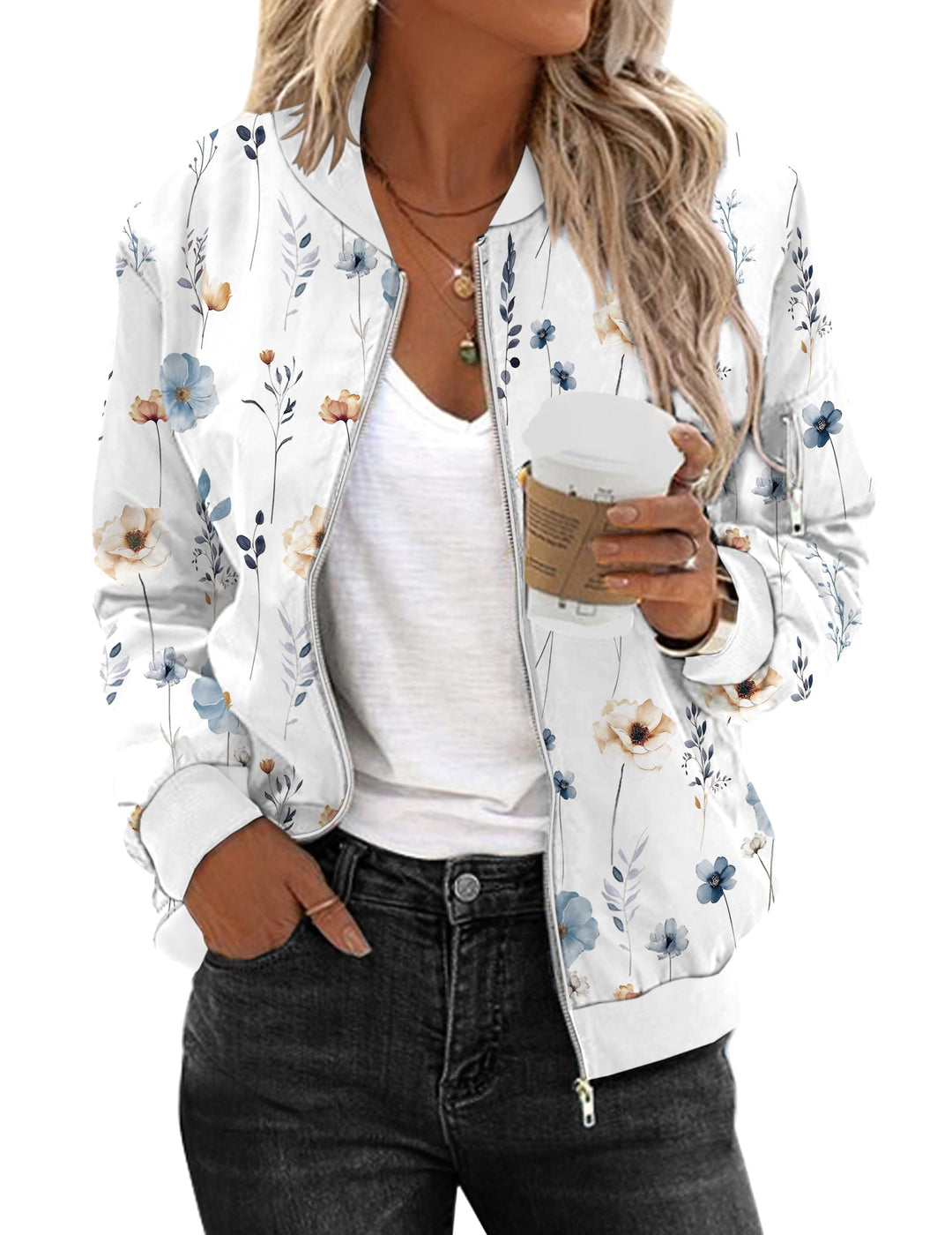 Zeagoo Bomberjacke Damen Kurze Blouson Jacke Casual Pilotenjacke Langarm Outwear Zip Up Solid Leicht