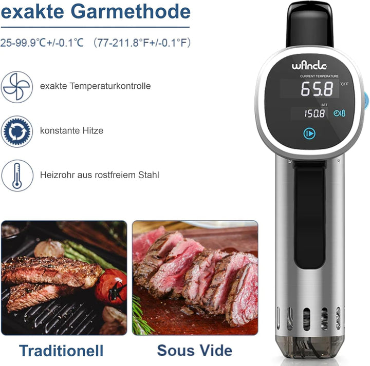 Lemodo Sous Vide Garer Stick 850W mit Touchscreen, Temperaturbereich 25–99 °C, Timer bis 99 Stunden,
