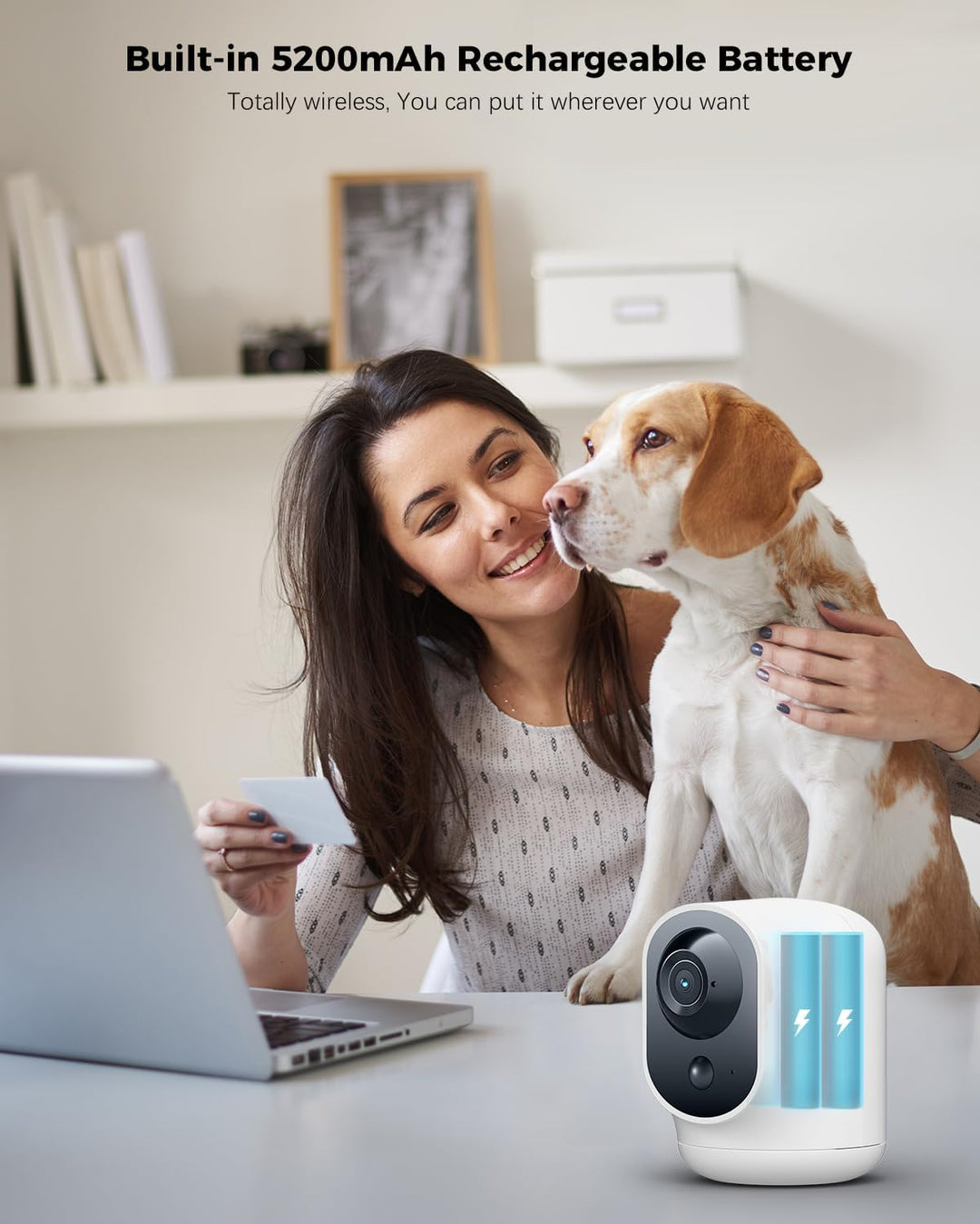 COCOCAM 2K Überwachungskamera Innen WLAN mit 5200mAh Akku, kabelloser 355°P 90°T, Baby Monitor Haust