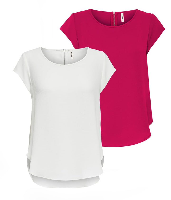 ONLY Damen Onlvic S/S Solid AOP Top Ptm T-Shirt, Blusenshirt, Kurzarm, 2er Pack (1x Cloud Dancer/1x