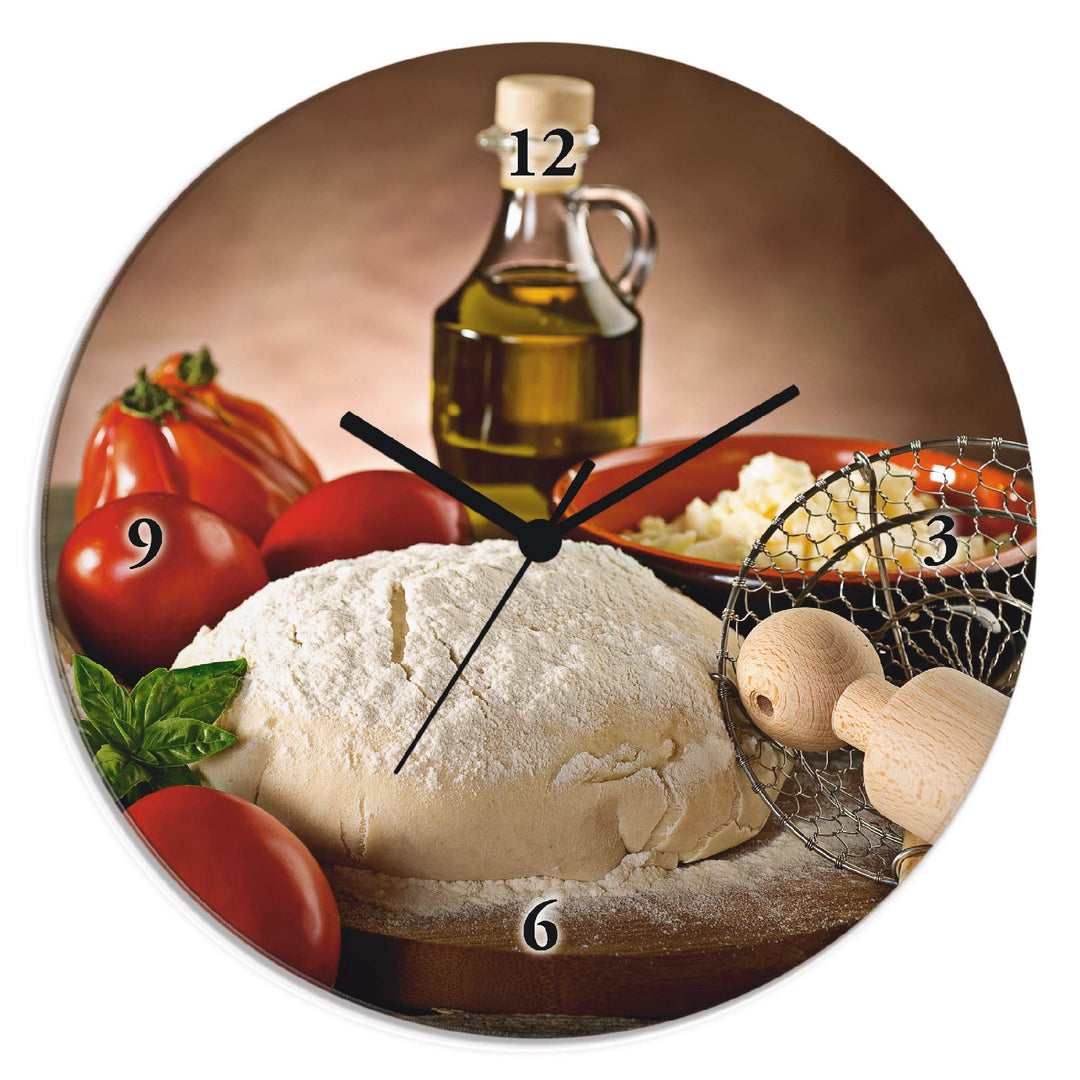 ARTLAND Wanduhr ohne Tickgeräusche Glas Funkuhr Ø 30 cm Rund Lautlos italienisches Essen mediterran
