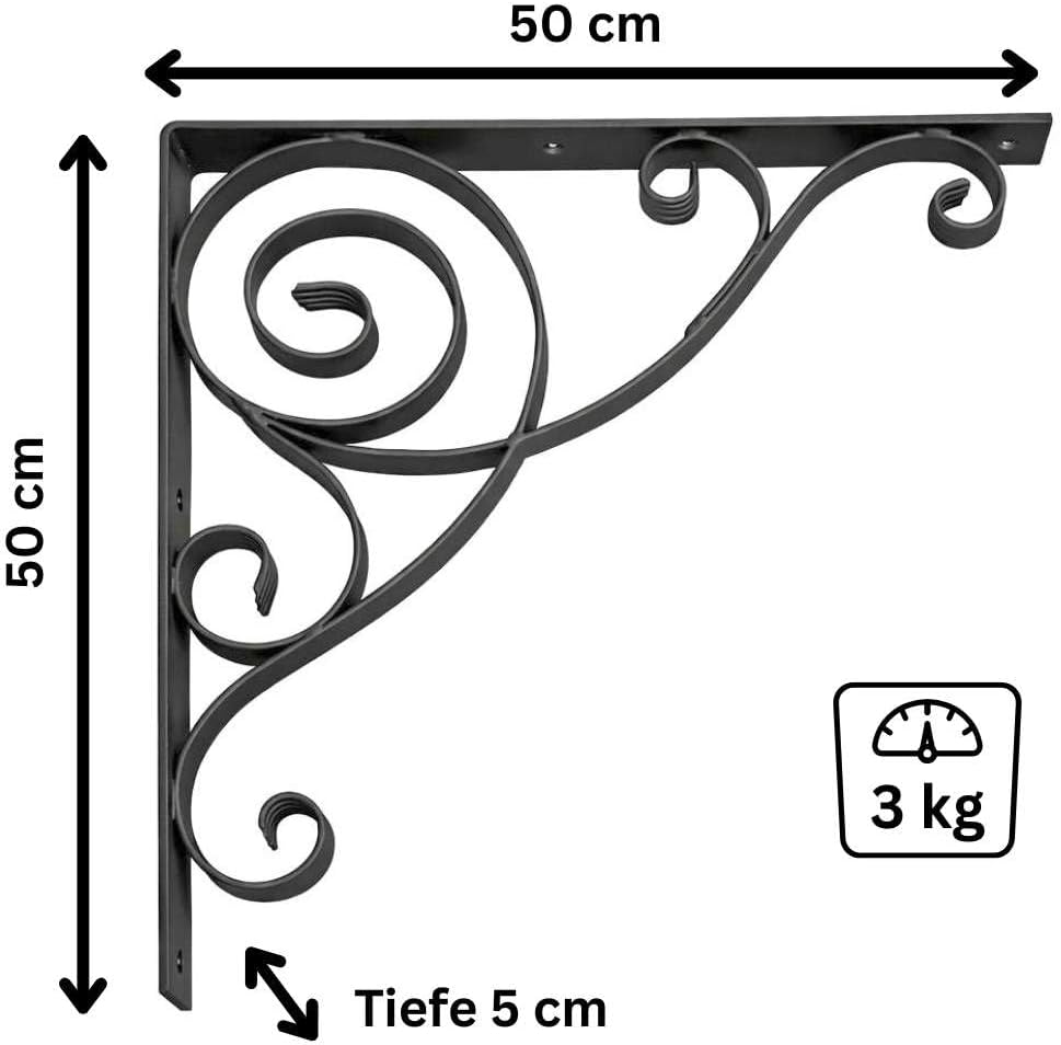 DanDiBo Konsole 50x50 cm Kopfbänder Schmiedeeisen Metall Winkelverbinder Winkelkonsole