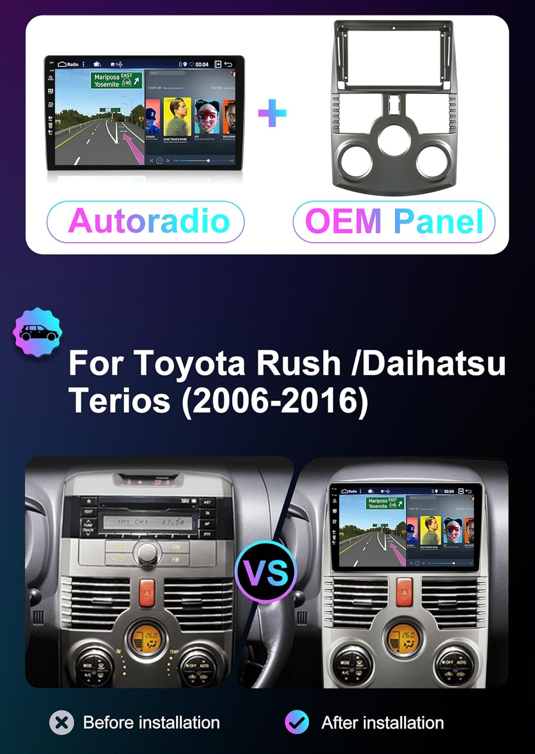[6GB+128GB] Android 14 Autoradio für Toyota Rush/Daihatsu/Terios (2006-2016)-[Integriertes CarPlay/A