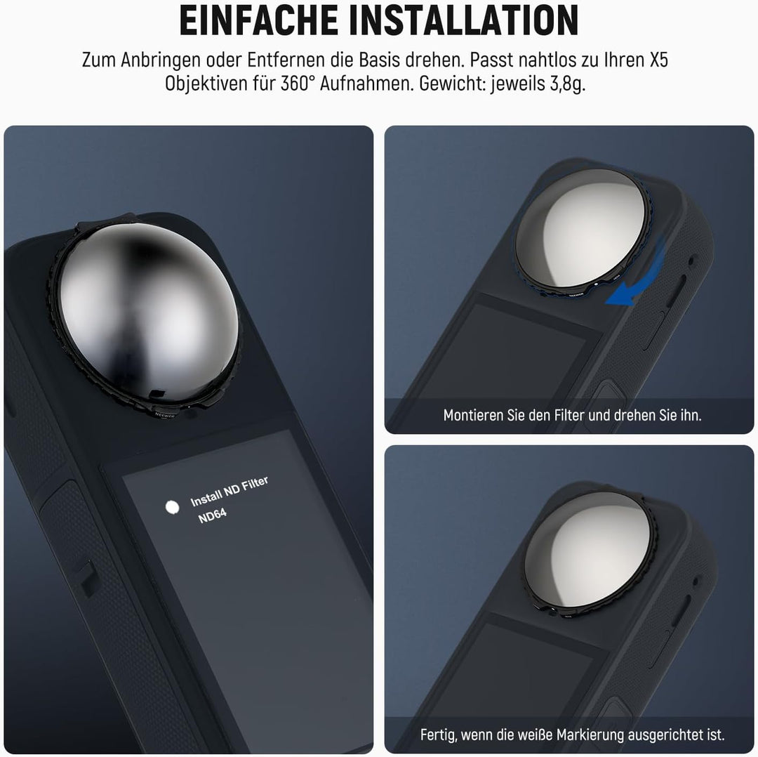 NEEWER ND Filter kompatibel mit Insta360 X5, ND64 Objektiv Filter Set, 6 Stop Lichtreduzierung, aufs