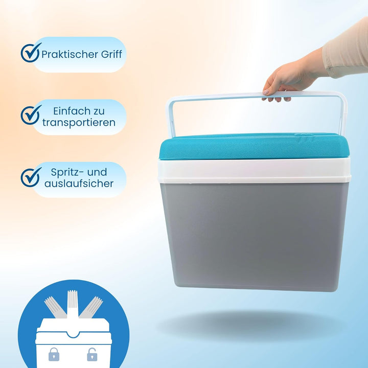 Kühlbox Passiv 35L – Tragbare Isolierbox ohne Strom, Campingbox für Auto, Picknick &amp; Strand – Kompak