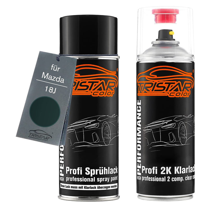 TRISTARcolor Autolack 2K Spraydosen Set für Mazda 18J Grace Green Perl Metallic Basislack 2 Komponen