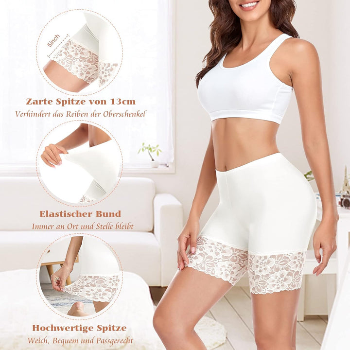 YARRCO Damen Unterhose Spitze Radlerhose Kurz Unter Rock Hosen Anti-Chafing Slipshorts Boxershorts U