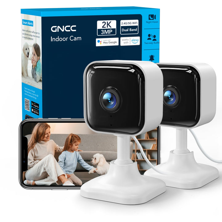 GNCC 2K Plug-in Überwachungskamera Innen, WLAN Indoor Kamera mit Nachtsicht, Hundekamera mit App, Be