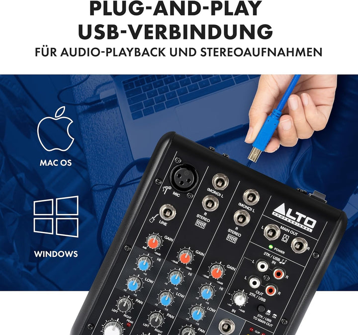 Alto TrueMix 500 Mischpult mit XLR Mic In und USB Audio Interface für Podcasting, Live Performance,