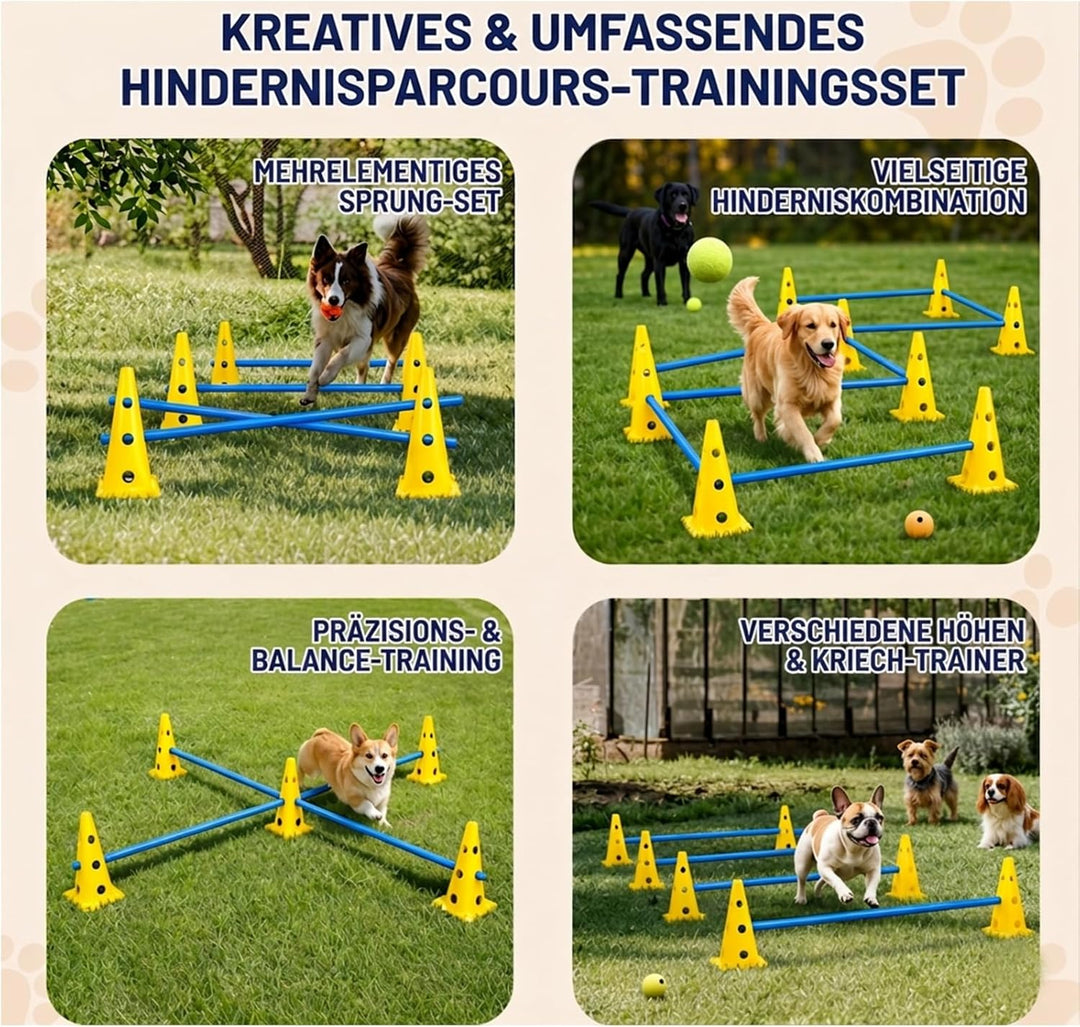 Agility Set Hunde mit 6 Hürden, Cavaletti Hund Trainingsset, 12 Verstellbare Stangen & 12 Pylonen mi