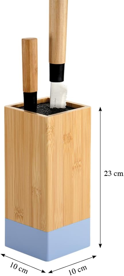 KESPER | Messerblock, Material: Bambus, Kunststoff, Masse: 10 x 10 cm, H: 23 cm, Farbe: Braun, Blau