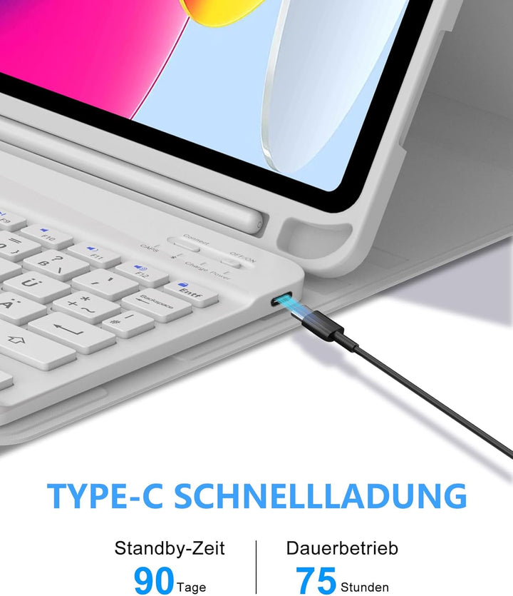 Hülle mit Tastatur für iPad 11/10 Generation (2025/2022, 11/10,9") – Bluetooth 5.0 Keyboard, QWERTZ