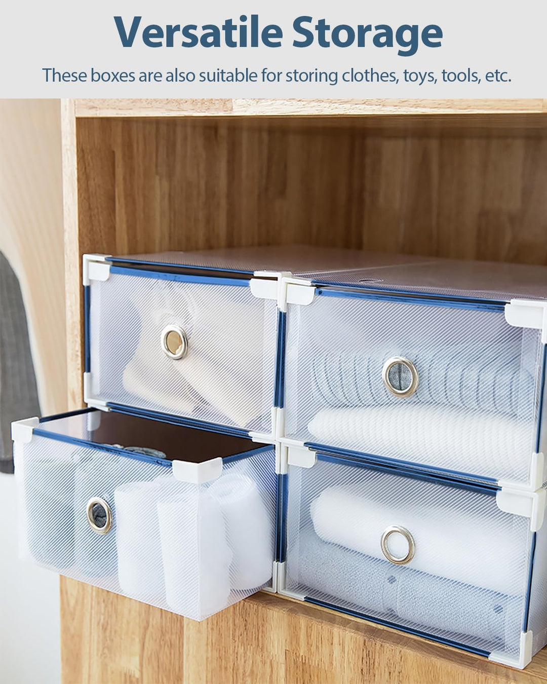 10 Stück Schuhboxen - Stapelbare Schuh Organizer aus Transparentem Kunststoff mit Schubladen - DIY S
