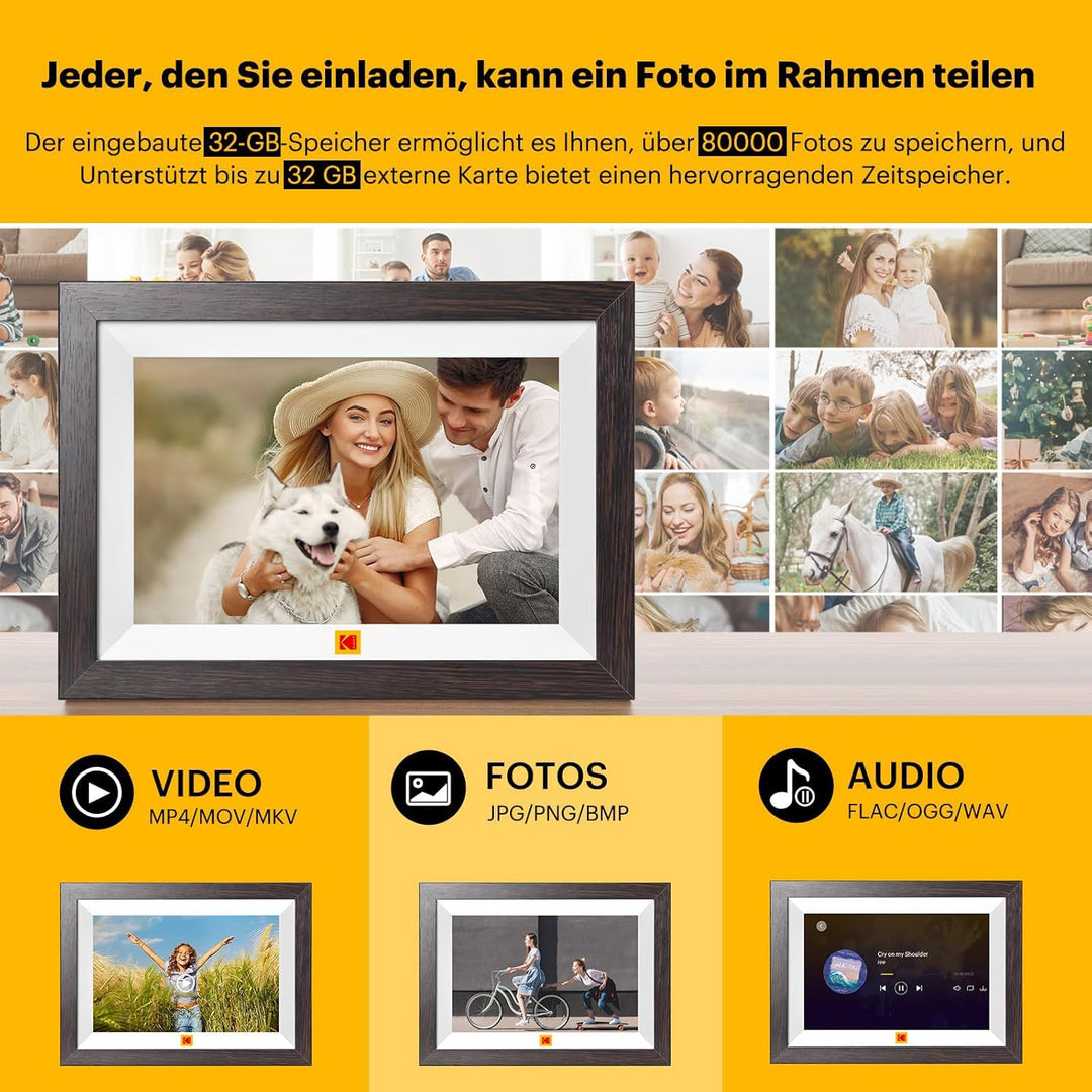 KODAK 10,1 Zoll WiFi Digitaler Bilderrahmen, 1280x800 HD IPS Touchscreen, WLAN Elektronischer Bilder