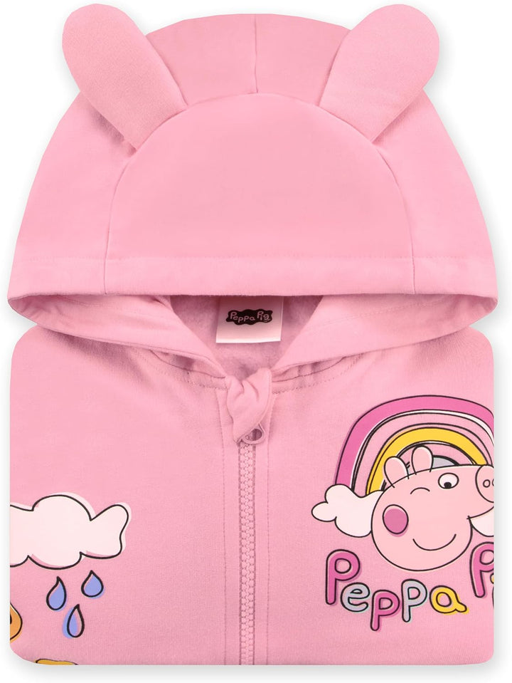 Peppa Pig Hoodie Mädchen, Zip Hoodie Kinder Mit 3D Ohren, Rosa Mädchen Kleidung Aus Baumwolle 128, 1