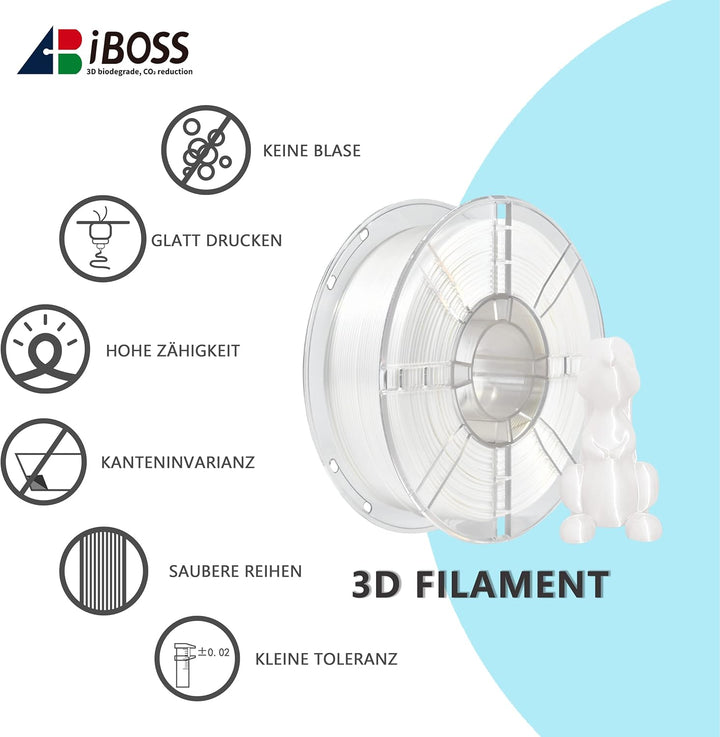 iBOSS PLA Plus (PLA+) Glänzendes Seide 3D Drucker Filament 1,75mm, Seiden filament Masshaltigkeit +/