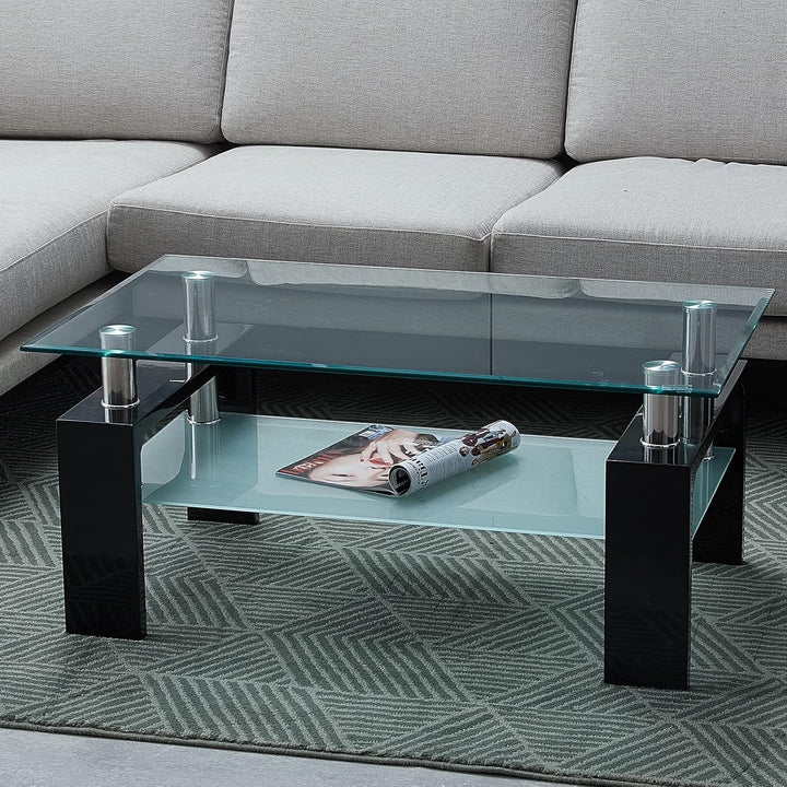 CLIPOP Couchtisch Rechteckig Beistelltisch aus Hartglas,Wohnzimmertisch Moderner Sofatisch mit Staur