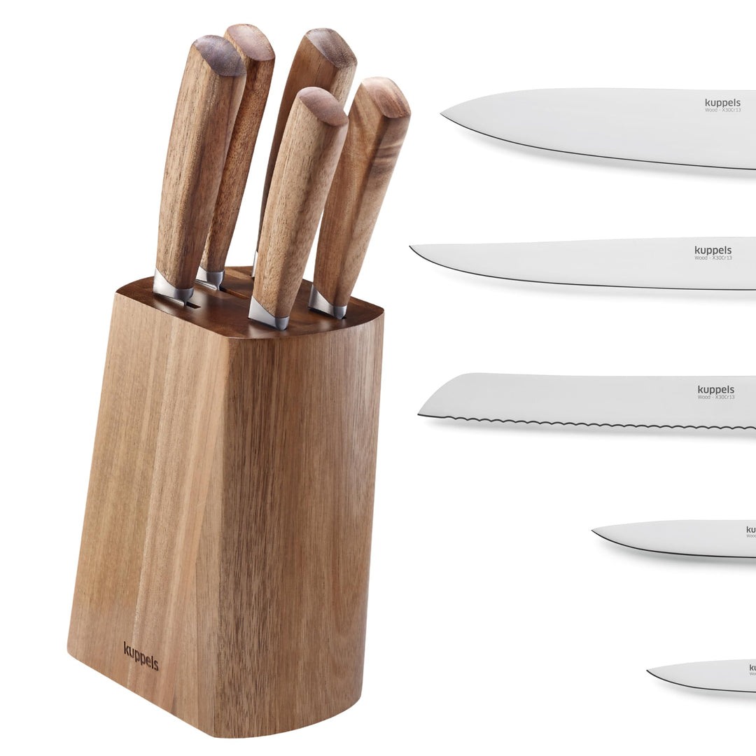 Kuppels Wood Messerblock mit Messer Set 5-teilig | Spickmesser, Allzweckmesser, Fleischmesser, Kochm