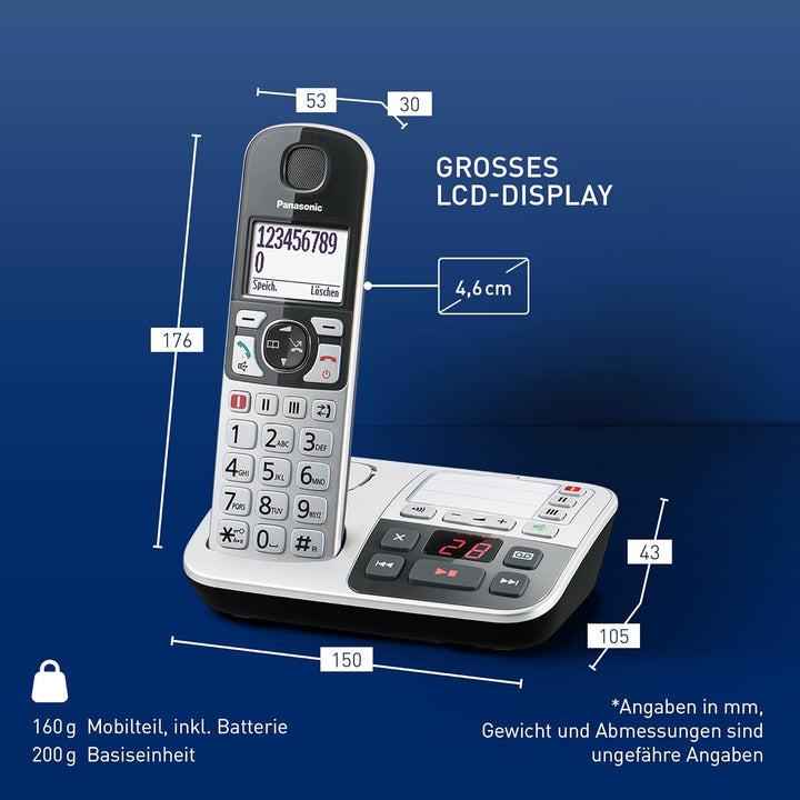 Panasonic KX-TGE520GS Senioren Schnurlostelefon mit Anrufbeantworter, Station &amp; Hörer, Freisprechein