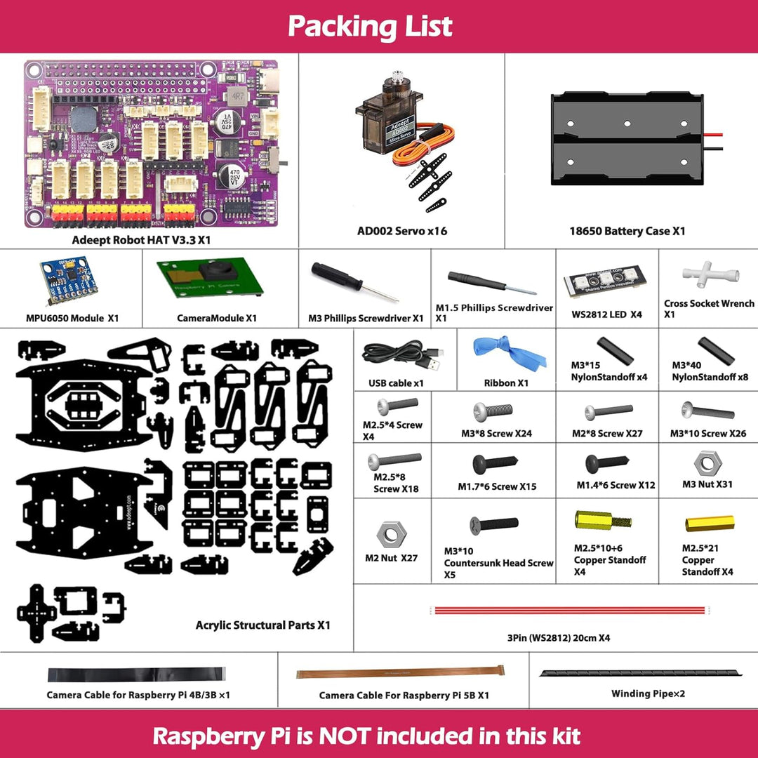 Adeept RaspClaws Hexapod Spider Robot Kit für Raspberry Pi 4/3 Modell B+/B, STEAM Crawling Robot, Op