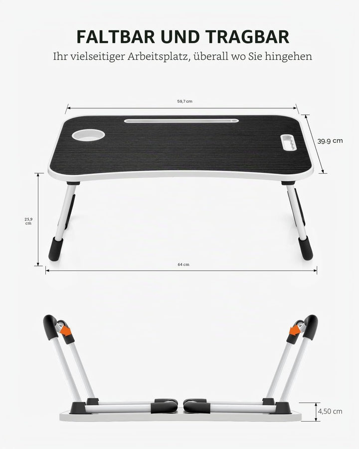 Faltbarer Laptoptisch, tragbarer Schossschreibtisch, Betttisch, Laptop-Ständer mit Getränkehalter &