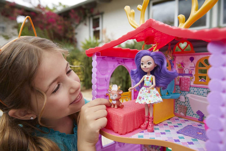 Enchantimals HFC41 - Reh-Haus Spielset, ca. 53 cm gross, mit Rehmädchen Danessa Deer und Tierfigur,