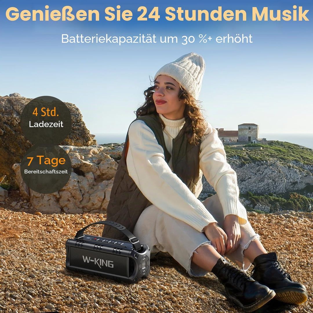 Bluetooth Lautsprecher, W-KING 30W Tragbarer Musikbox, 5000mAh Batterie, 24-Stunden Akkulaufzeit, Wa