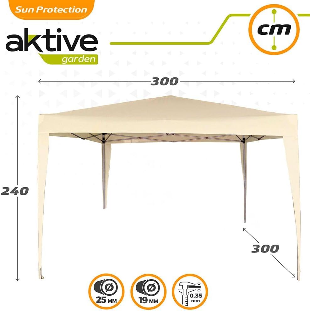 AKTIVE 62188 Faltpavillon 300 x 300 x 240 cm, Polyester, cremefarben