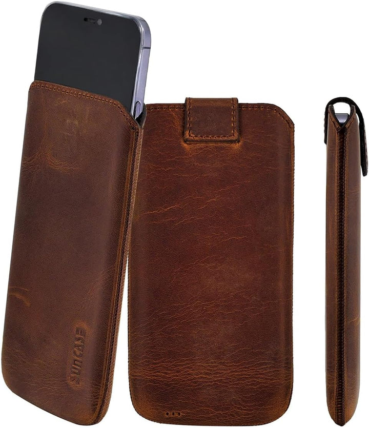 Suncase ECHT Ledertasche Leder Etui *Slim-Edition* kompatibel mit iPhone 16 Pro Max (6,9 Zoll) Hülle