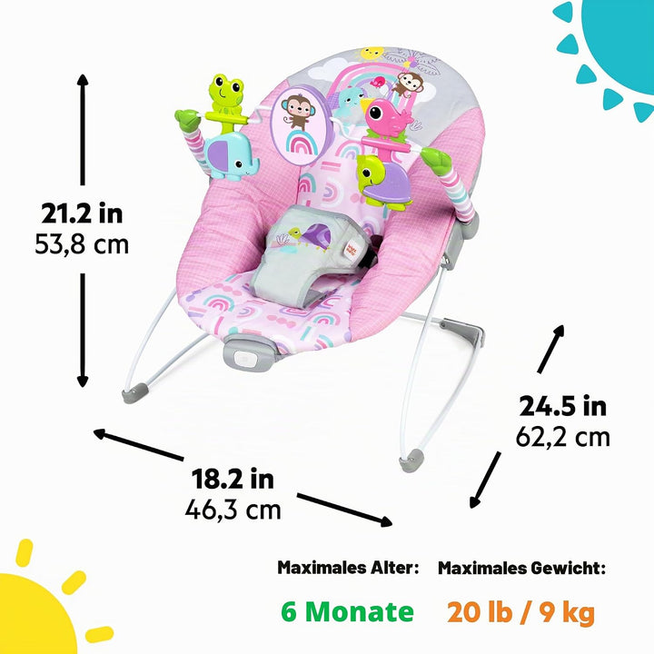 Bright Starts, Pink Paradise Tragbare Babywippe Babyschaukel mit vibrierendem Sitz und Spielzeugstan