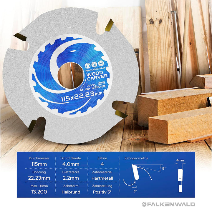 FALKENWALD Sägeblatt Holz 115mm - Ideal für Holz - Kreissägeblatt 115 x 22,23 mm - Holzscheibe 115 Ø