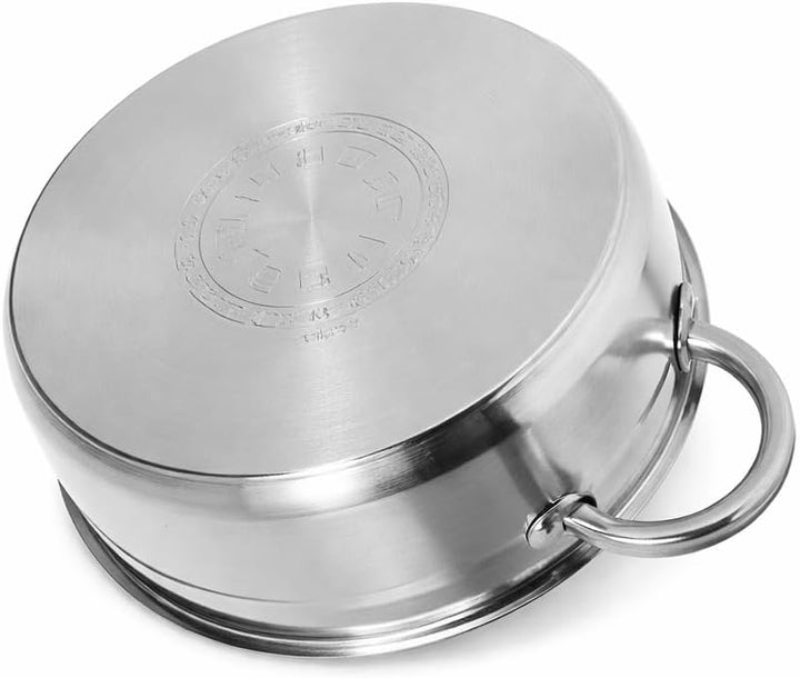 Flach Topf mit Deckel in vielen Grössen Kochtopf Töpfe Induktion Edelstahl (6L/∅28cm), 6L/&amp;