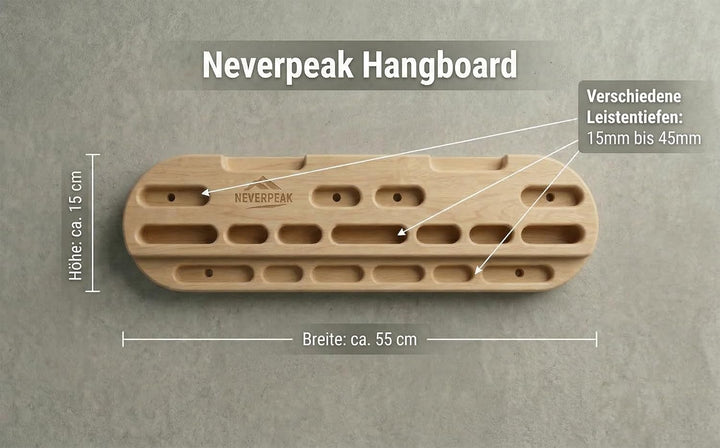 NEVERPEAK Hangboard aus Holz – Trainingsboard für Kletterer & Boulderer • Fingerkraft & Griffkraft v