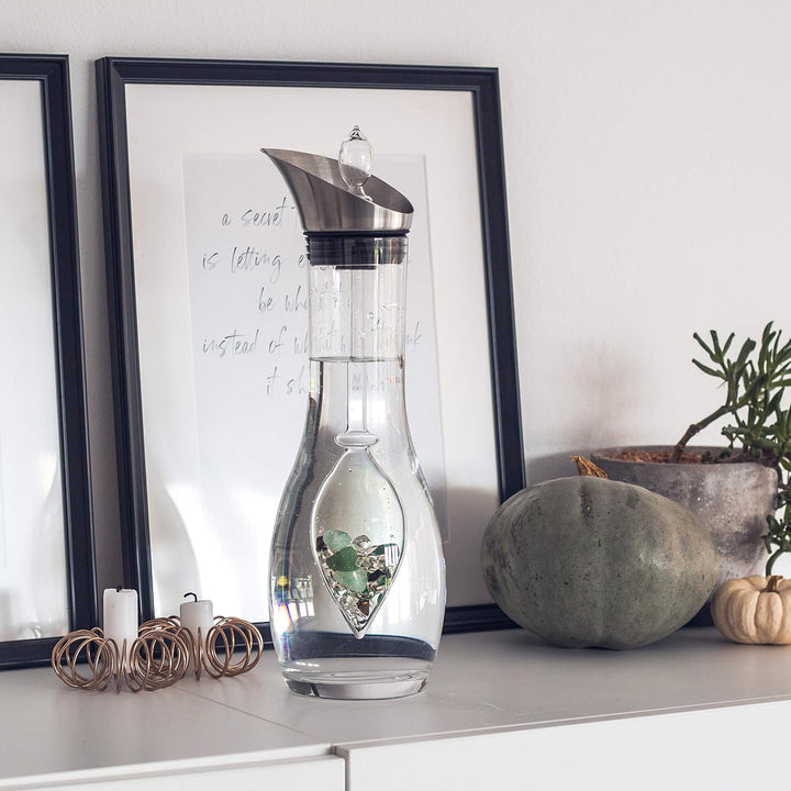 VitaJuwel Vitality Edelsteinwasserset für Zuhause (Karaffe Era &amp; Phiole) mit Smaragd &amp; Bergkristall