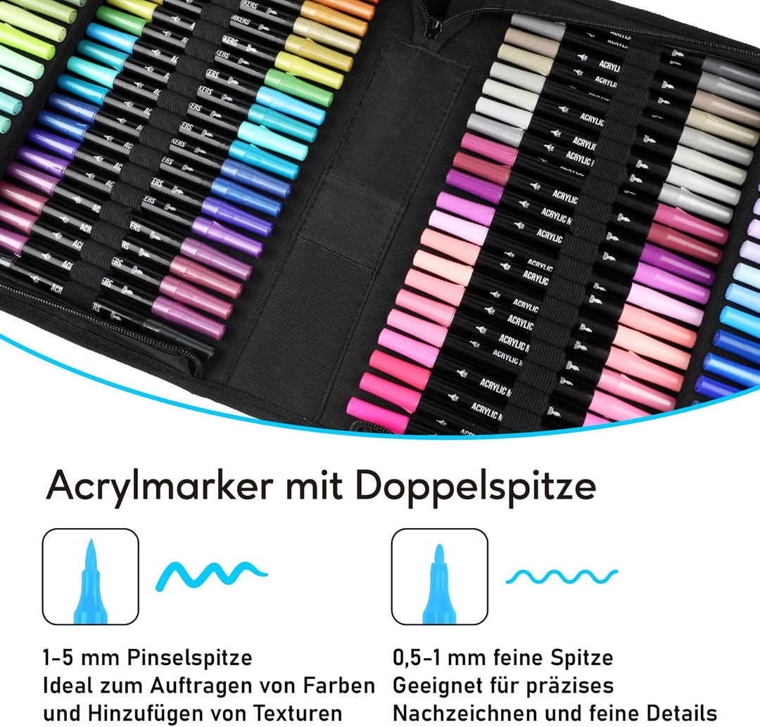 Pamaker 120 Farben Acrylstifte Set – Doppelseitige Spitzen, Multimarker für Steine, Holz, Stoff, Lei