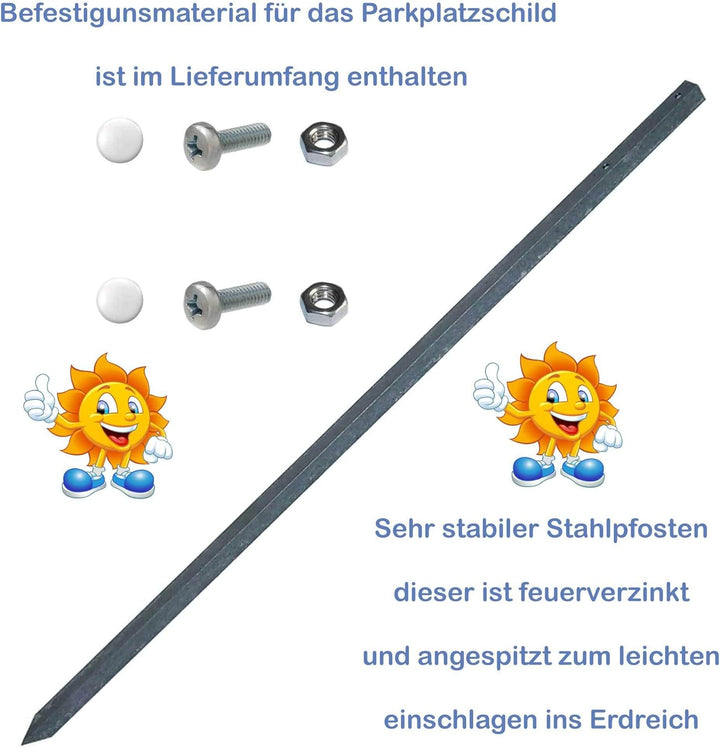 Parkplatz Schild - Privatparkplatz - 52 x 11 cm mit Pfosten 100cm Parken verboten, Verbotsschilder,