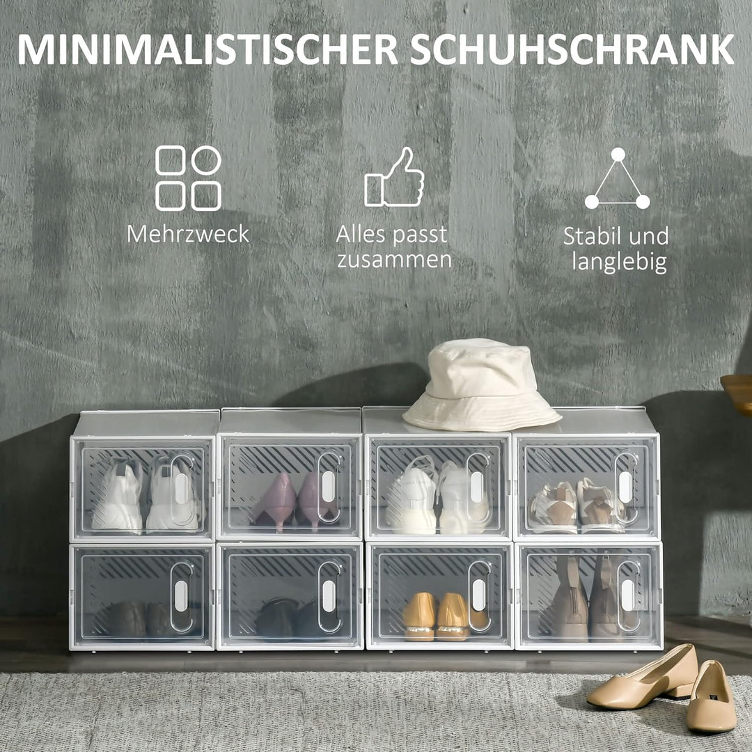 HOMCOM Schuhboxen stapelbar 8 Stück Schuhkarton mit Lüftungsöffnungen Schuhaufbewahrung Schuhablage