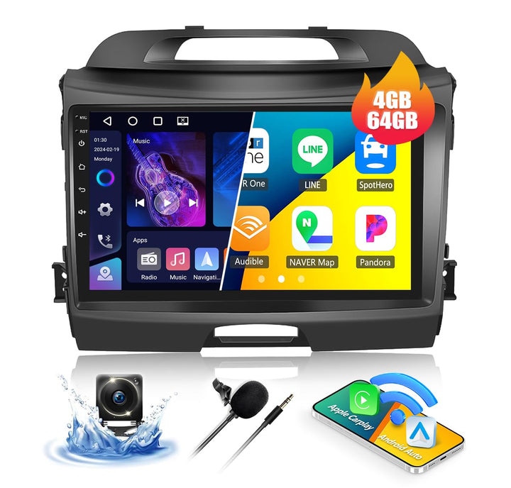 CAMECHO 4G+64G Android 15 Autoradio für Kia Sportage 3 III SL 2010-2016 mit Navi Carplay Android Aut