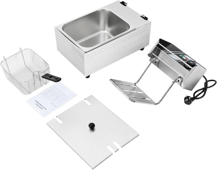 6L Elektrische Fritteuse, mit Korb und Deckel Edelstahl Friteuse, Deep Fryer 60-200℃ Einstellbare, A