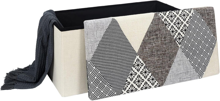 HOME DECO FACTORY Chest, Bench, Patchwork, Grey, Bench, Foldable, for Living Room, Bedroom, Dining R