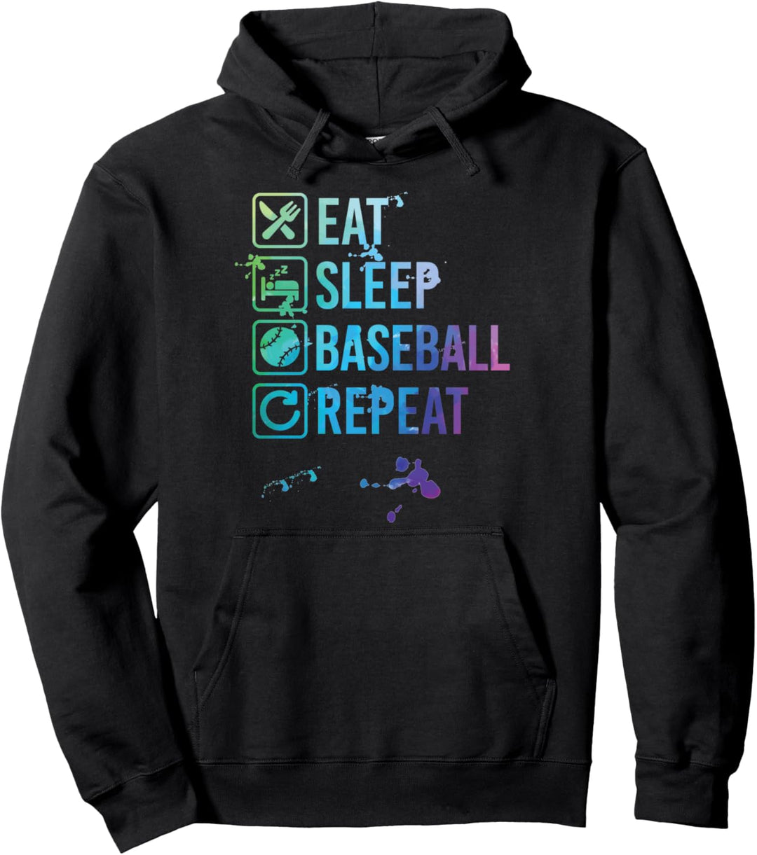 Baseball Eat Sleep Repeat Watercolor Gift Pullover Hoodie